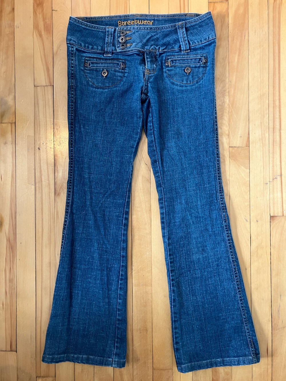 Women’s dark blue jeans with a slight flared leg